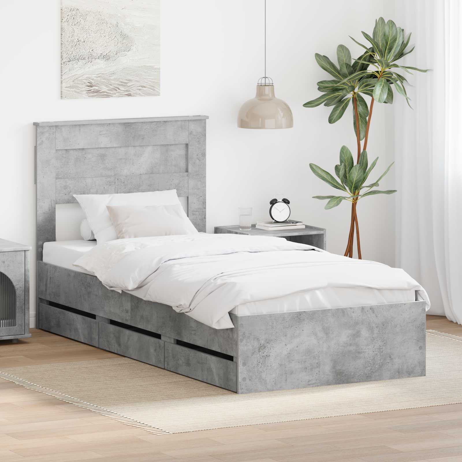 Bedframe met lade Beton Grijs 90 x 190 cm Ingenieurshout is nu te koop bij PeponiXL, paradijselijk wonen!
