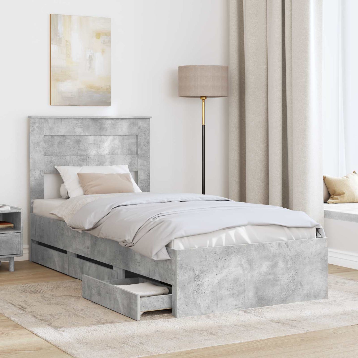 Bedframe met lade Beton Grijs 90 x 190 cm Ingenieurshout is nu te koop bij PeponiXL, paradijselijk wonen!