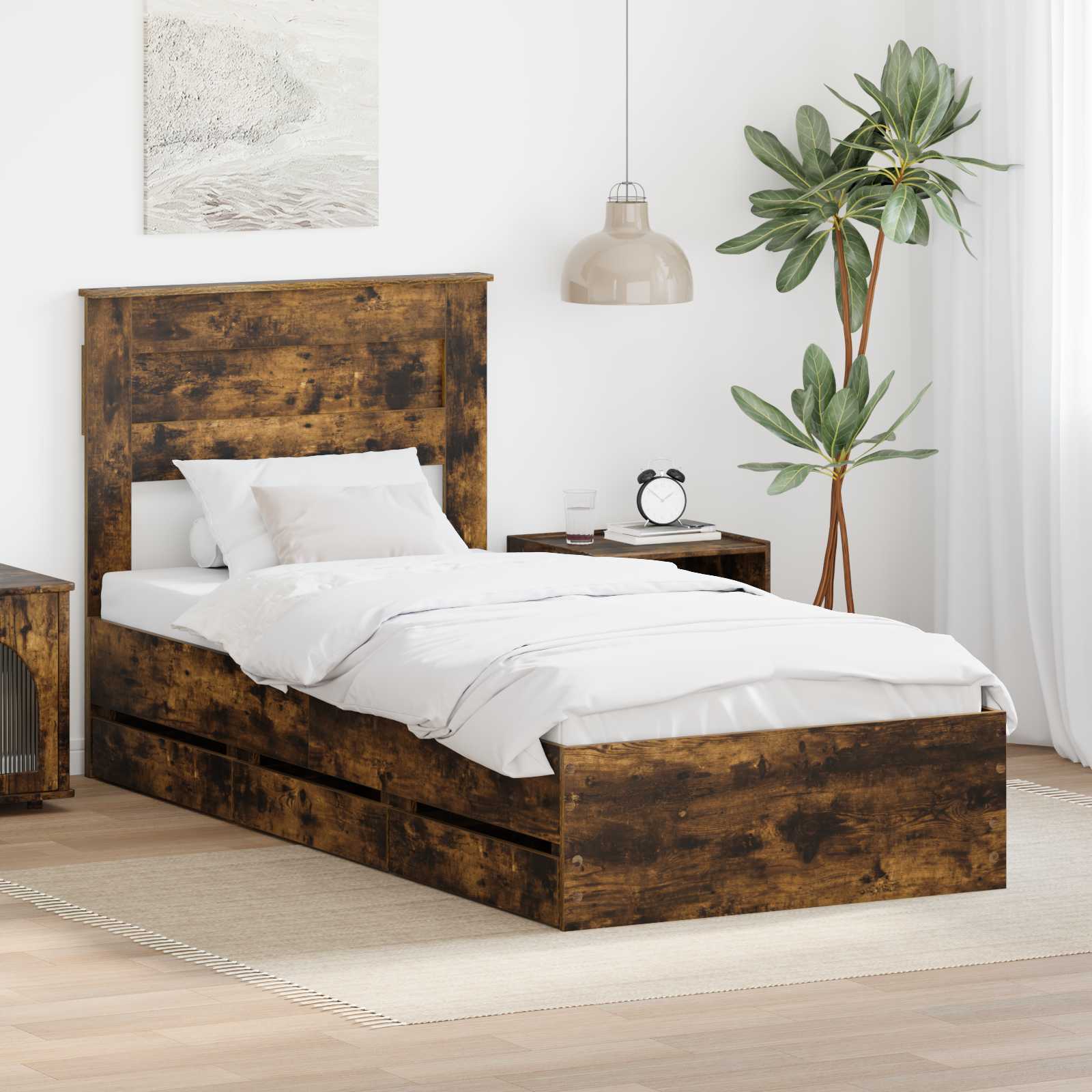 Bedframe met lade Gerookt eiken 90 x 190 cm Ingenieurshout is nu te koop bij PeponiXL, paradijselijk wonen!