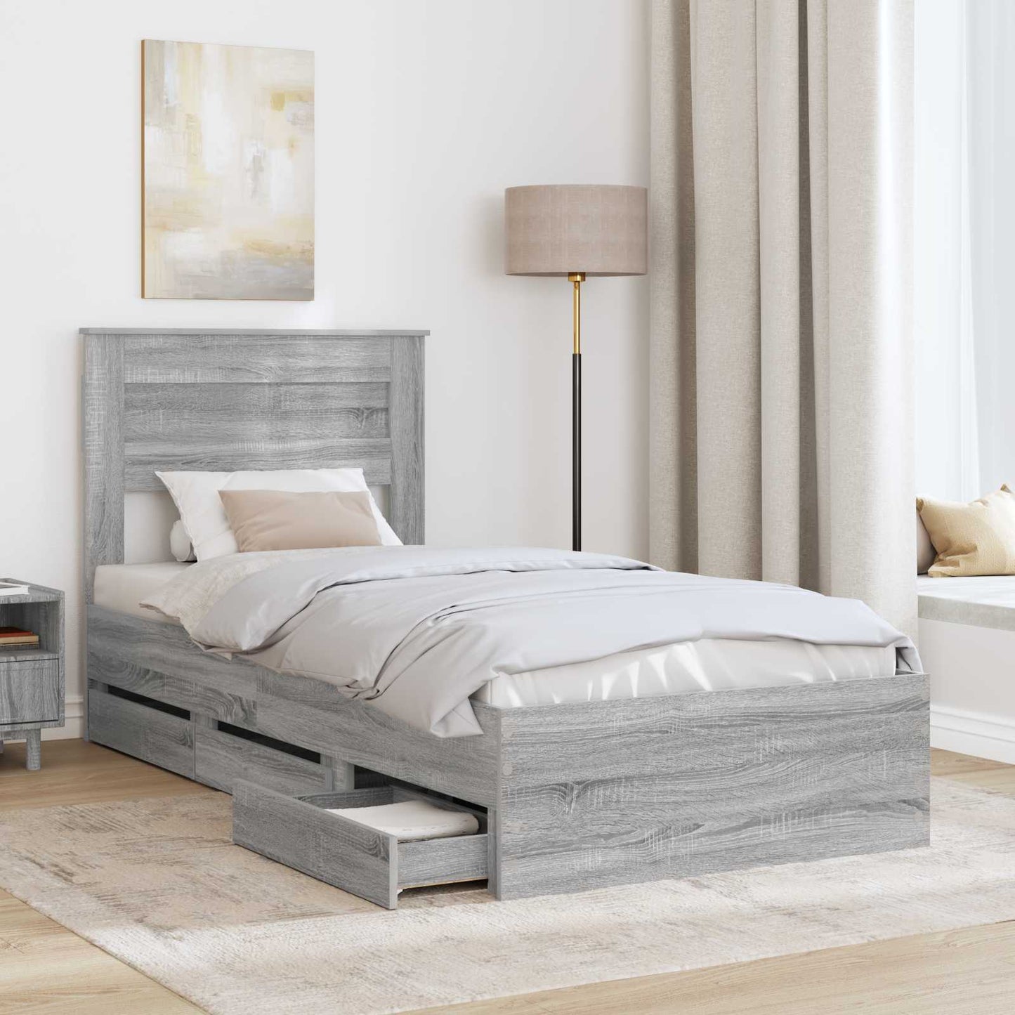 Bedframe met lade Grijs Sonoma 90 x 190 cm Ingenieurshout is nu te koop bij PeponiXL, paradijselijk wonen!