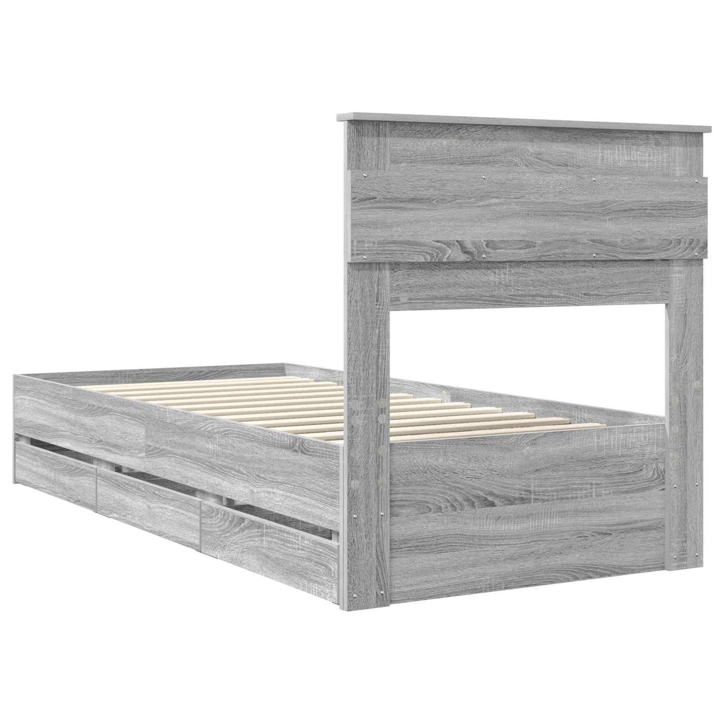 Bedframe met lade Grijs Sonoma 90 x 200 cm Ingenieurshout is nu te koop bij PeponiXL, paradijselijk wonen!