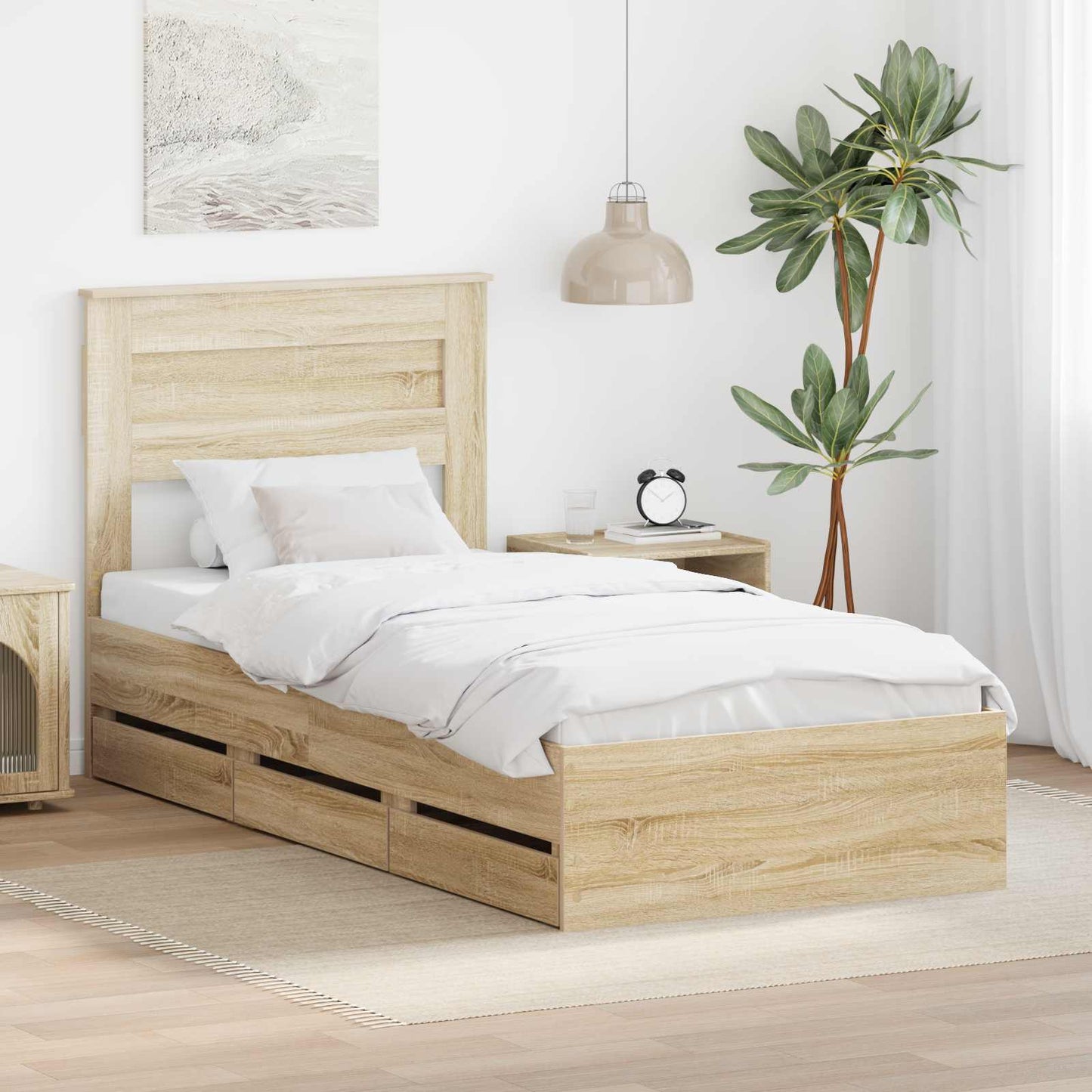 Bedframe met lade Sonoma Eiken 75 x 190 cm Ingenieurshout is nu te koop bij PeponiXL, paradijselijk wonen!