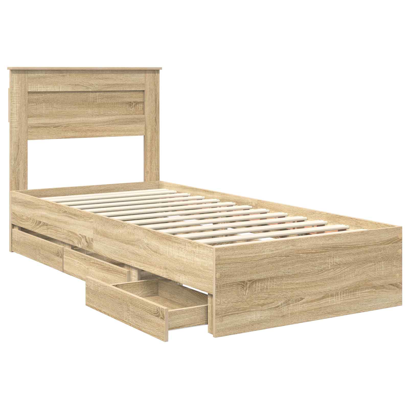 Bedframe met lade Sonoma Eiken 75 x 190 cm Ingenieurshout is nu te koop bij PeponiXL, paradijselijk wonen!