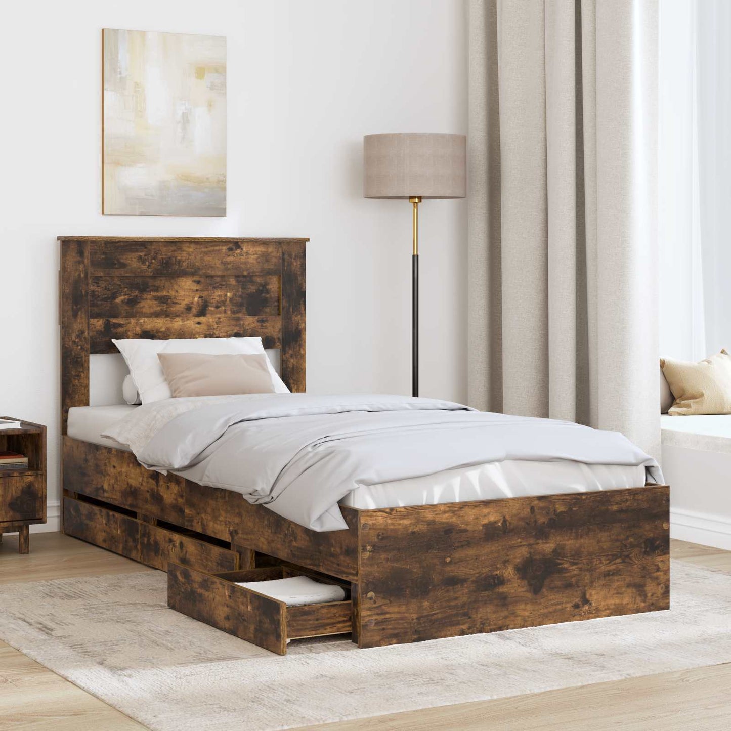 Bedframe met lade Gerookt eiken 75 x 190 cm Ingenieurshout is nu te koop bij PeponiXL, paradijselijk wonen!