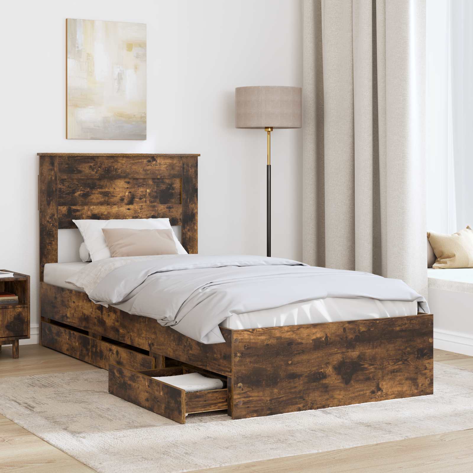 Bedframe met lade Gerookt eiken 75 x 190 cm Ingenieurshout is nu te koop bij PeponiXL, paradijselijk wonen!