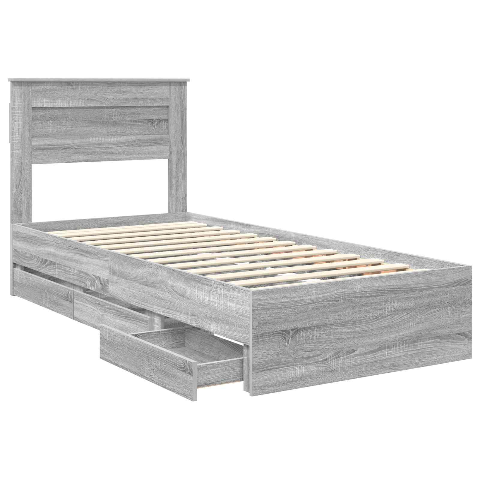 Bedframe met lade Grijs Sonoma 75 x 190 cm Ingenieurshout is nu te koop bij PeponiXL, paradijselijk wonen!