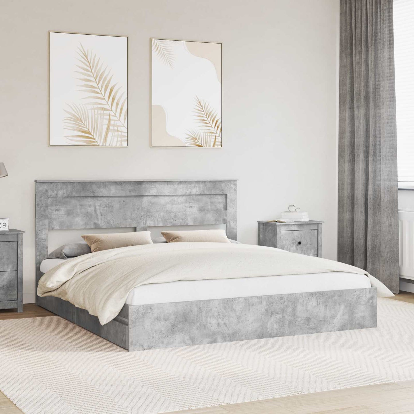 Opslag bed met hoofdeinde Beton Grijs 200 x 200 cm Bewerkt hout is nu te koop bij PeponiXL, paradijselijk wonen!