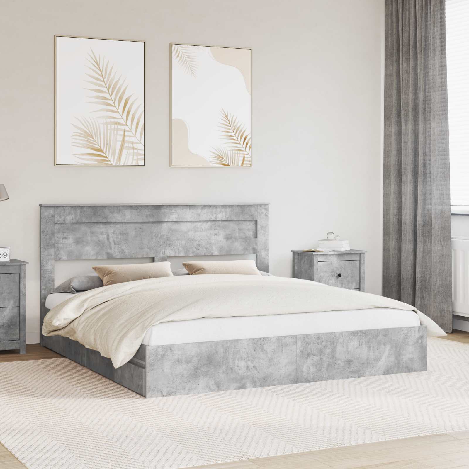Opslag bed met hoofdeinde Beton Grijs 200 x 200 cm Bewerkt hout is nu te koop bij PeponiXL, paradijselijk wonen!