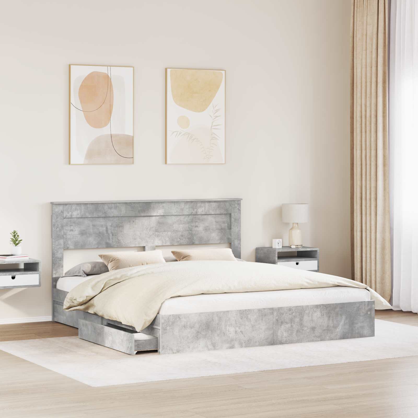 Opslag bed met hoofdeinde Beton Grijs 200 x 200 cm Bewerkt hout is nu te koop bij PeponiXL, paradijselijk wonen!