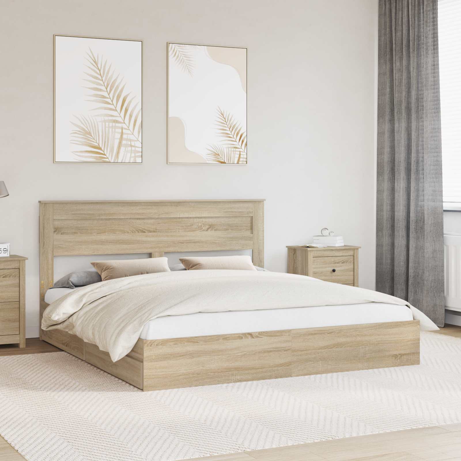 Opslag bed met lade Sonoma Eiken 180 x 200 cm Bewerkt hout is nu te koop bij PeponiXL, paradijselijk wonen!