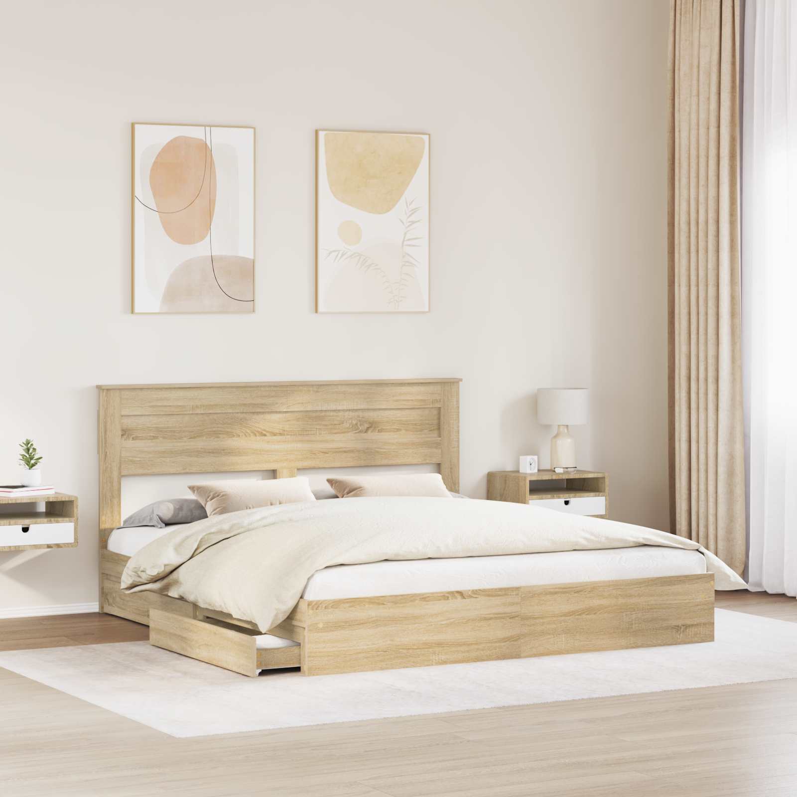 Opslag bed met lade Sonoma Eiken 180 x 200 cm Bewerkt hout is nu te koop bij PeponiXL, paradijselijk wonen!
