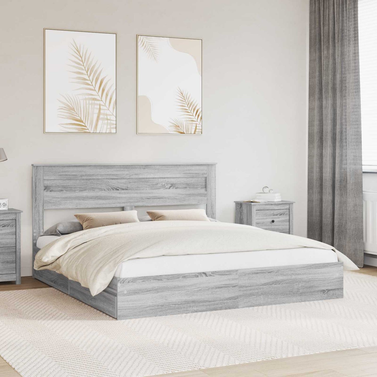 Opslag bed met lade Grijs Sonoma 180 x 200 cm Bewerkt hout is nu te koop bij PeponiXL, paradijselijk wonen!