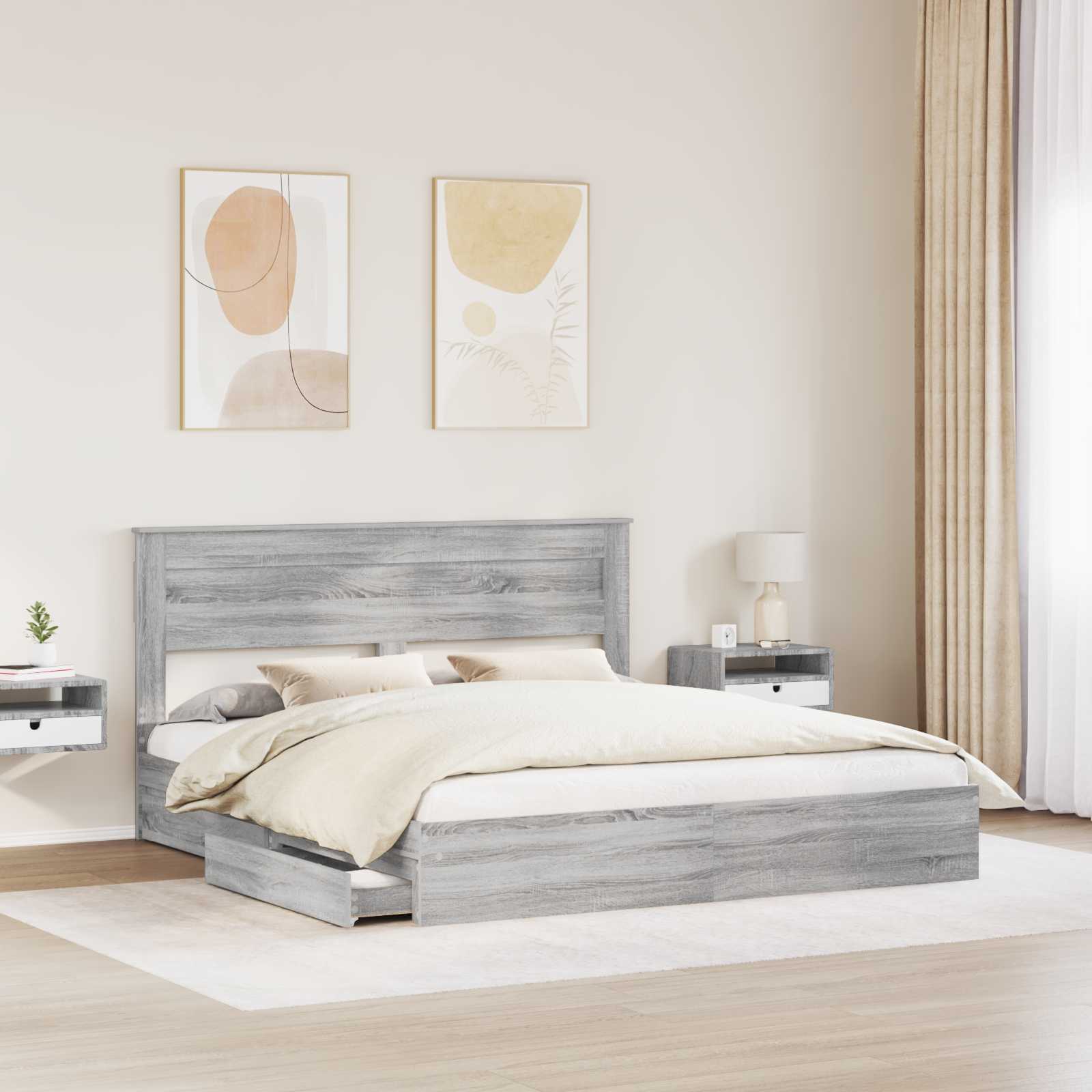 Opslag bed met lade Grijs Sonoma 180 x 200 cm Bewerkt hout is nu te koop bij PeponiXL, paradijselijk wonen!