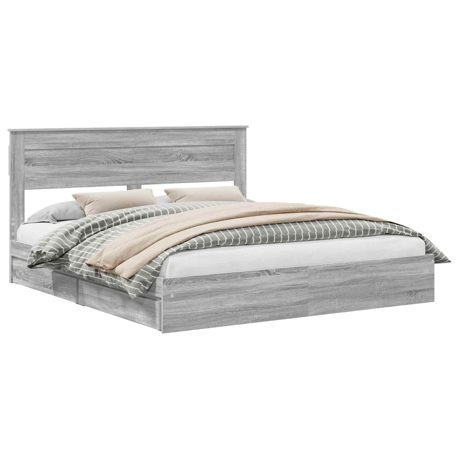 Opslag bed met lade Grijs Sonoma 180 x 200 cm Bewerkt hout is nu te koop bij PeponiXL, paradijselijk wonen!