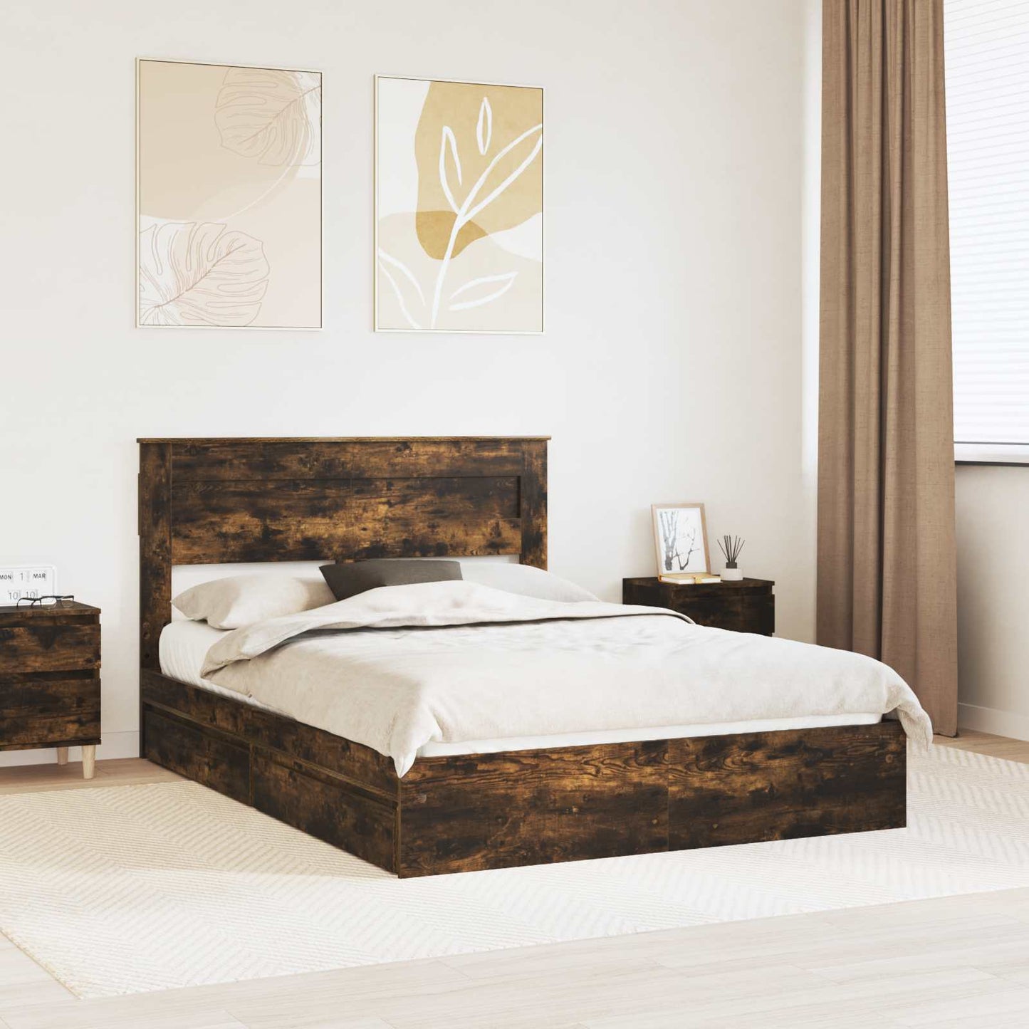 Opslag bed met lade Gerookt eiken 160 x 200 cm Bewerkt hout is nu te koop bij PeponiXL, paradijselijk wonen!