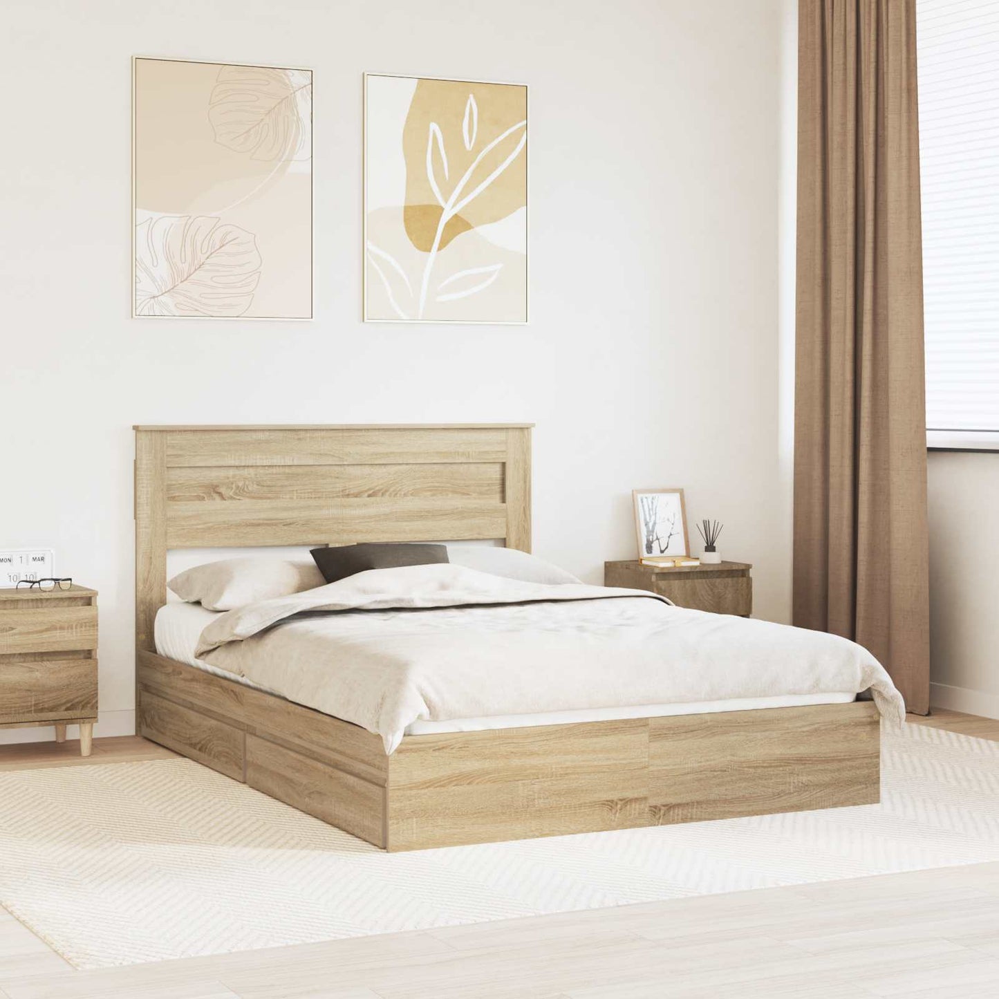 Opslag bed met lade Sonoma Eiken 150 x 200 cm Bewerkt hout is nu te koop bij PeponiXL, paradijselijk wonen!