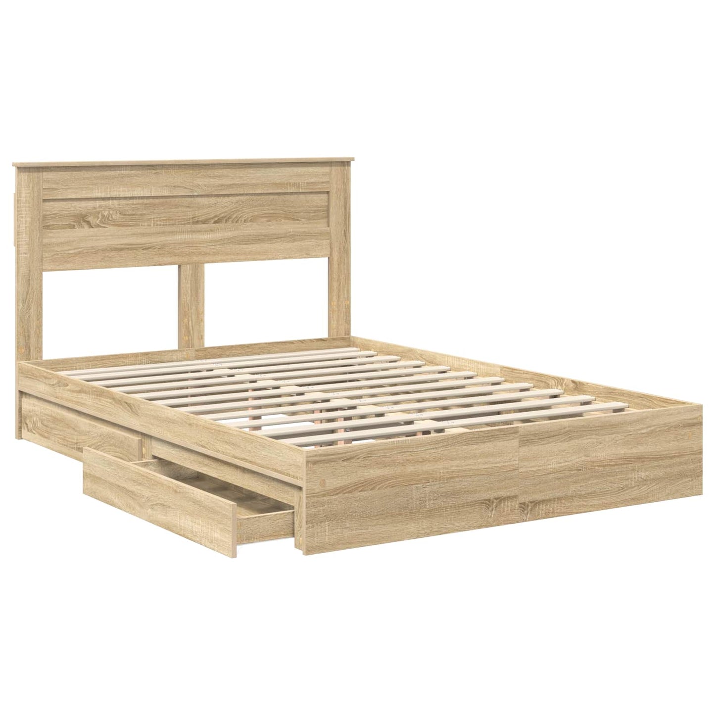 Opslag bed met lade Sonoma Eiken 150 x 200 cm Bewerkt hout is nu te koop bij PeponiXL, paradijselijk wonen!