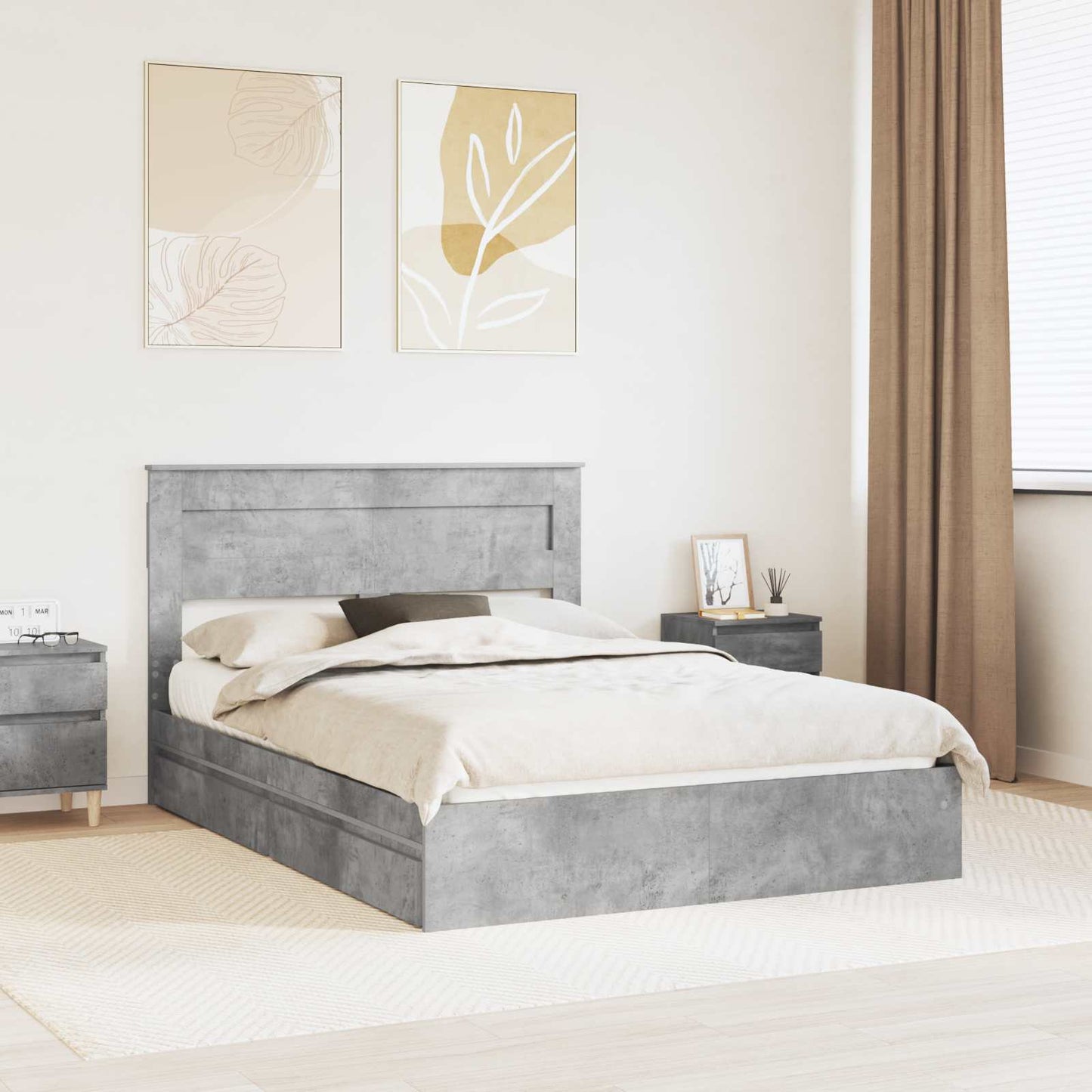 Opslag bed met hoofdeinde Beton Grijs 150 x 200 cm Bewerkt hout is nu te koop bij PeponiXL, paradijselijk wonen!