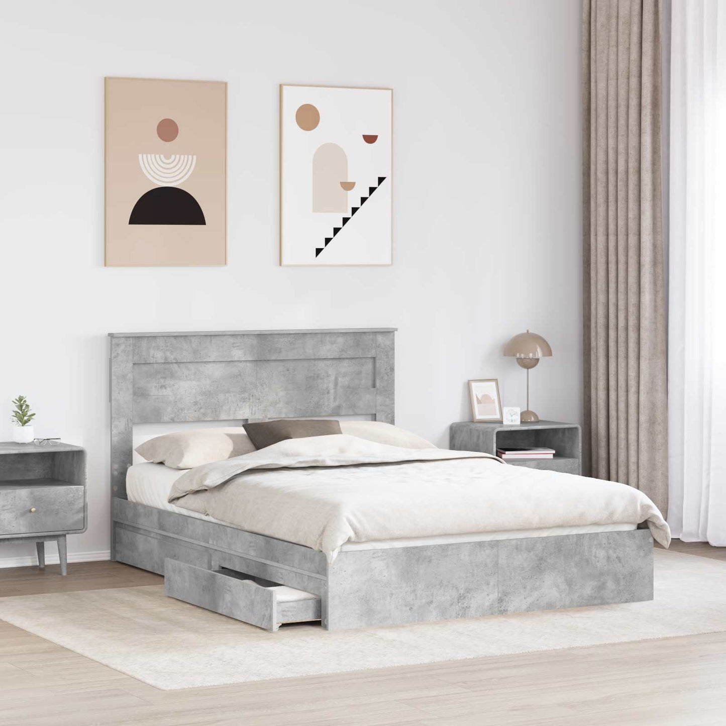 Opslag bed met hoofdeinde Beton Grijs 150 x 200 cm Bewerkt hout is nu te koop bij PeponiXL, paradijselijk wonen!