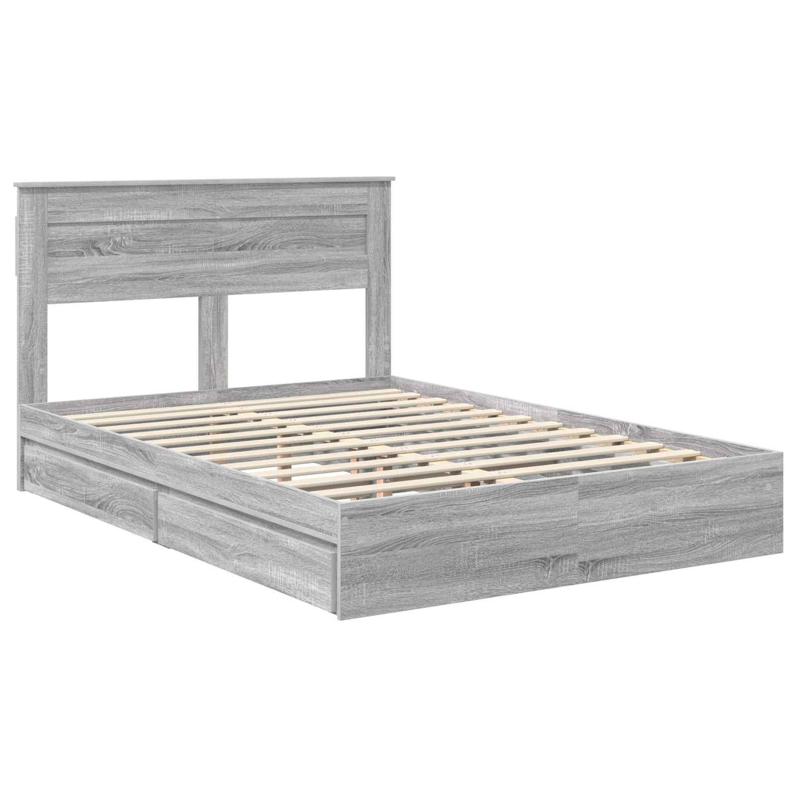 Opslag bed met lade Grijs Sonoma 150 x 200 cm Bewerkt hout is nu te koop bij PeponiXL, paradijselijk wonen!