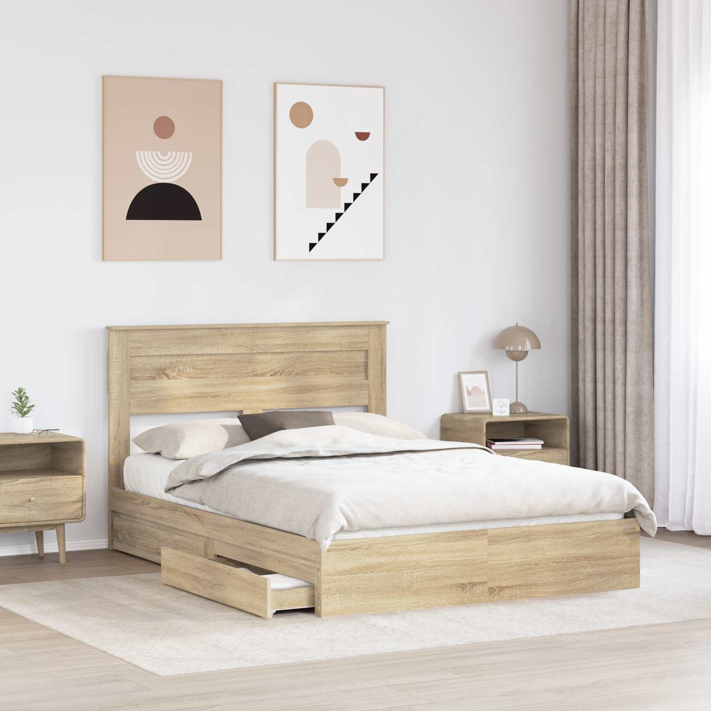 Opslag bed met lade Sonoma Eiken 140 x 200 cm Bewerkt hout is nu te koop bij PeponiXL, paradijselijk wonen!