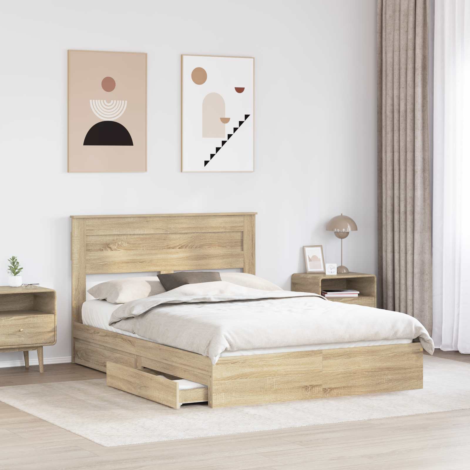 Opslag bed met lade Sonoma Eiken 140 x 200 cm Bewerkt hout is nu te koop bij PeponiXL, paradijselijk wonen!