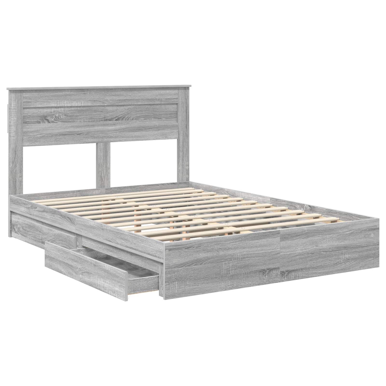 Opslag bed met lade Grijs Sonoma 140 x 200 cm Bewerkt hout is nu te koop bij PeponiXL, paradijselijk wonen!