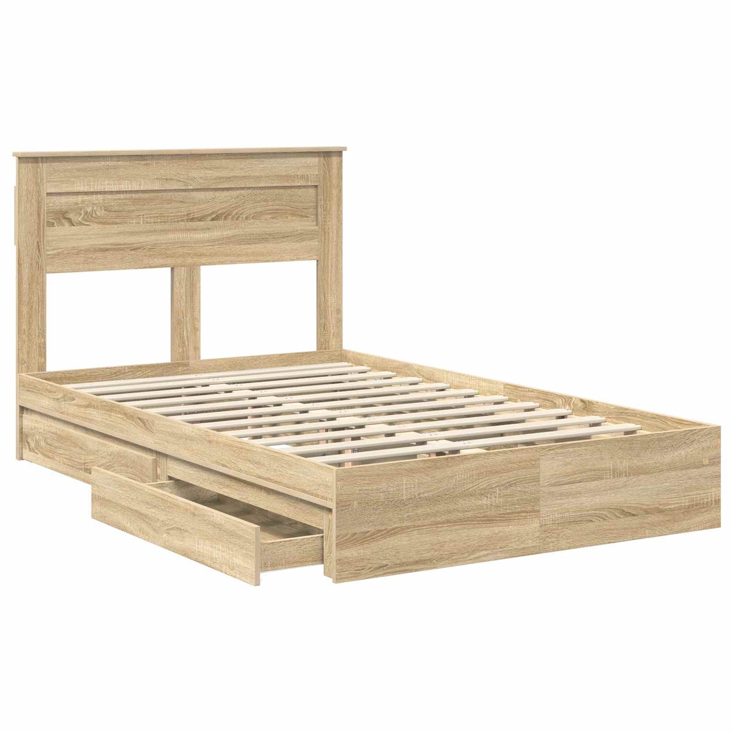 Opslag bed met lade Sonoma Eiken 135 x 190 cm Bewerkt hout is nu te koop bij PeponiXL, paradijselijk wonen!