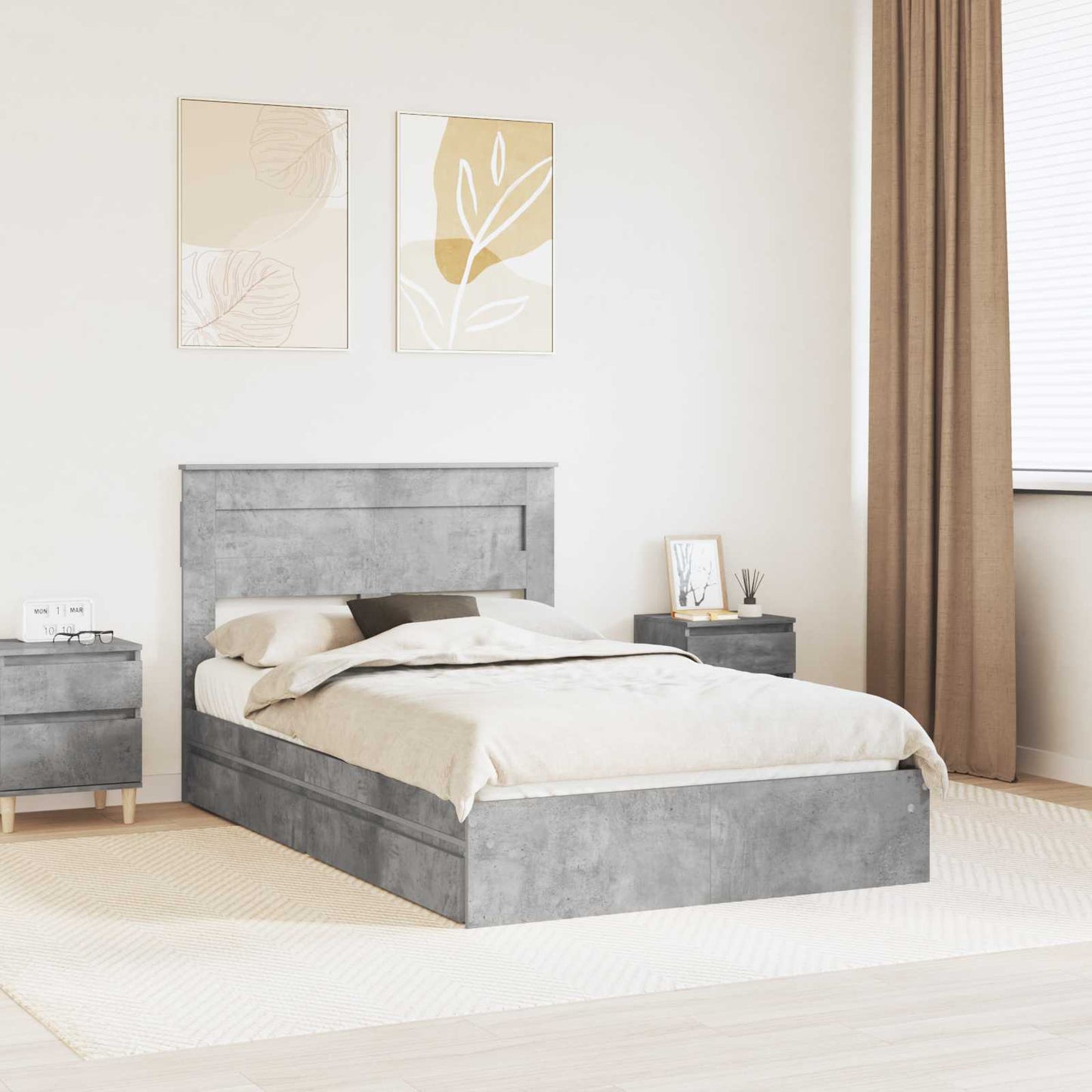 Opslag bed met hoofdeinde Beton Grijs 135 x 190 cm Bewerkt hout is nu te koop bij PeponiXL, paradijselijk wonen!