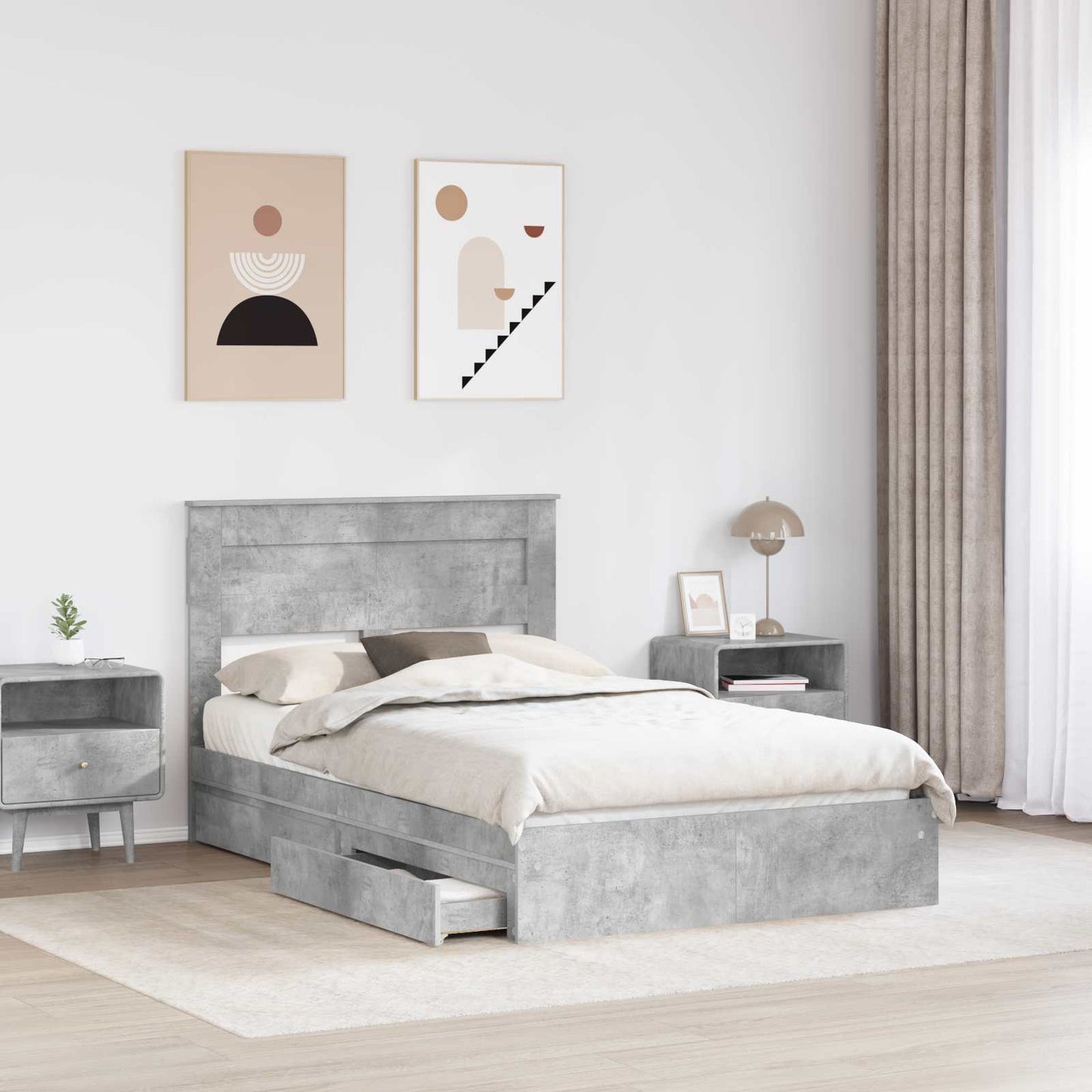 Opslag bed met hoofdeinde Beton Grijs 135 x 190 cm Bewerkt hout is nu te koop bij PeponiXL, paradijselijk wonen!