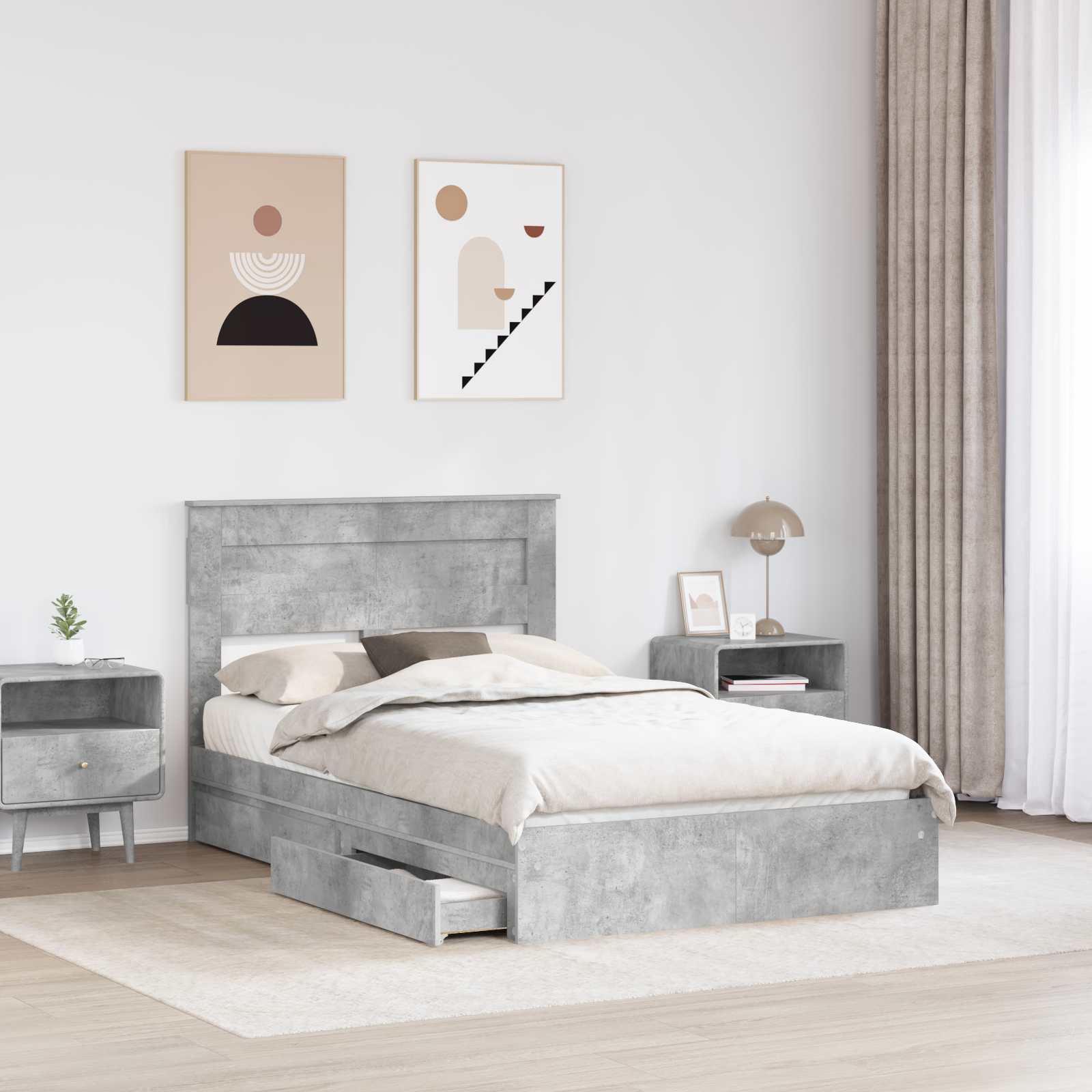 Opslag bed met hoofdeinde Beton Grijs 135 x 190 cm Bewerkt hout is nu te koop bij PeponiXL, paradijselijk wonen!