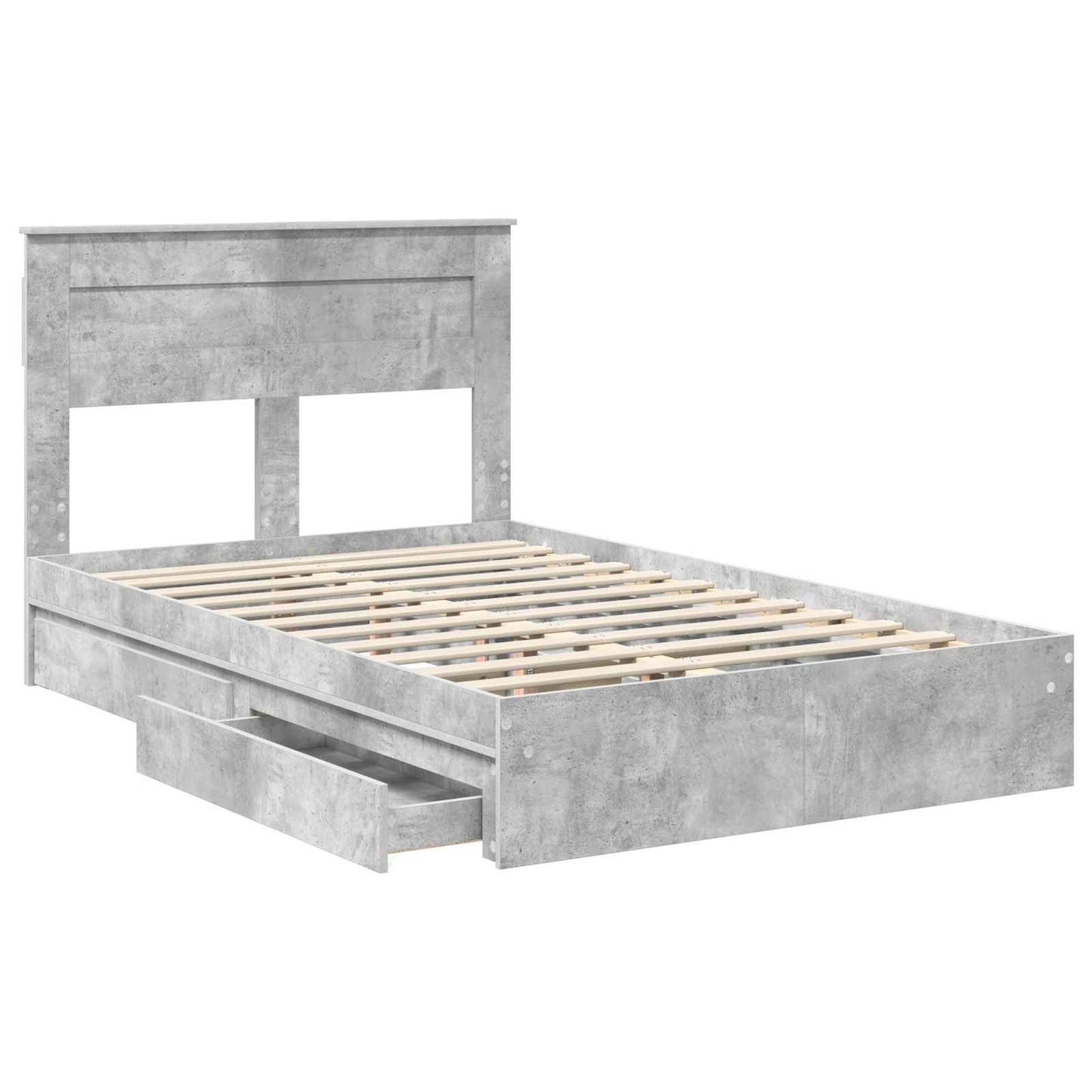 Opslag bed met hoofdeinde Beton Grijs 135 x 190 cm Bewerkt hout is nu te koop bij PeponiXL, paradijselijk wonen!