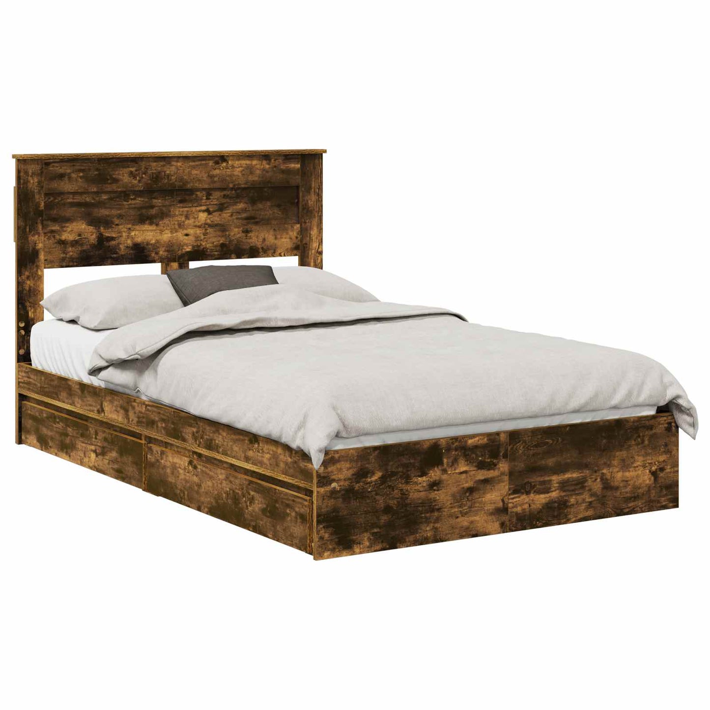 Opslag bed met lade Gerookt eiken 135 x 190 cm Bewerkt hout is nu te koop bij PeponiXL, paradijselijk wonen!