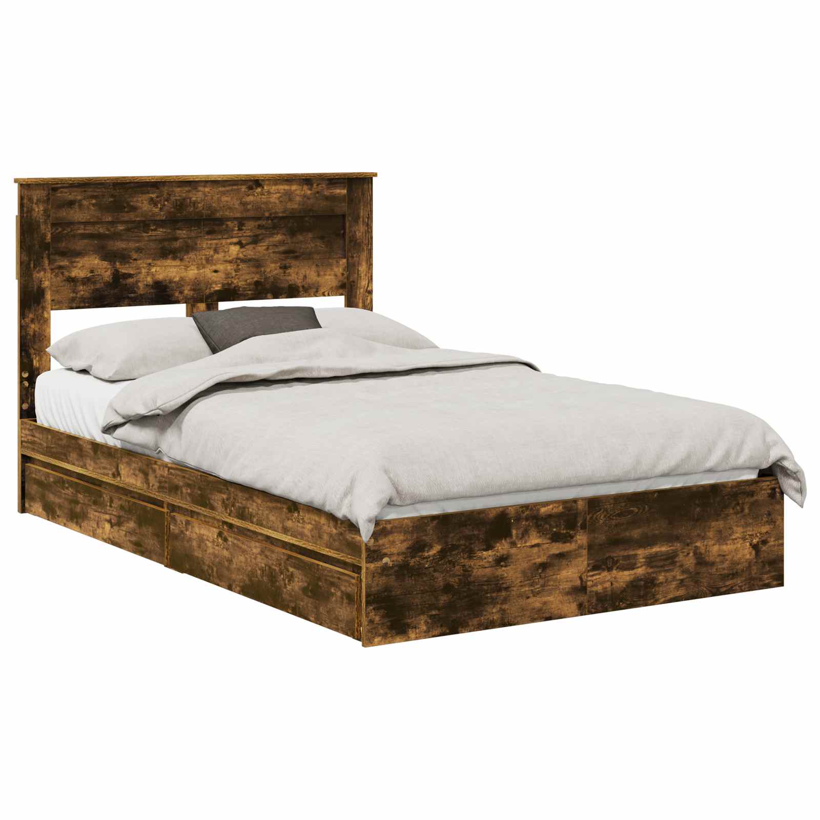 Opslag bed met lade Gerookt eiken 135 x 190 cm Bewerkt hout is nu te koop bij PeponiXL, paradijselijk wonen!