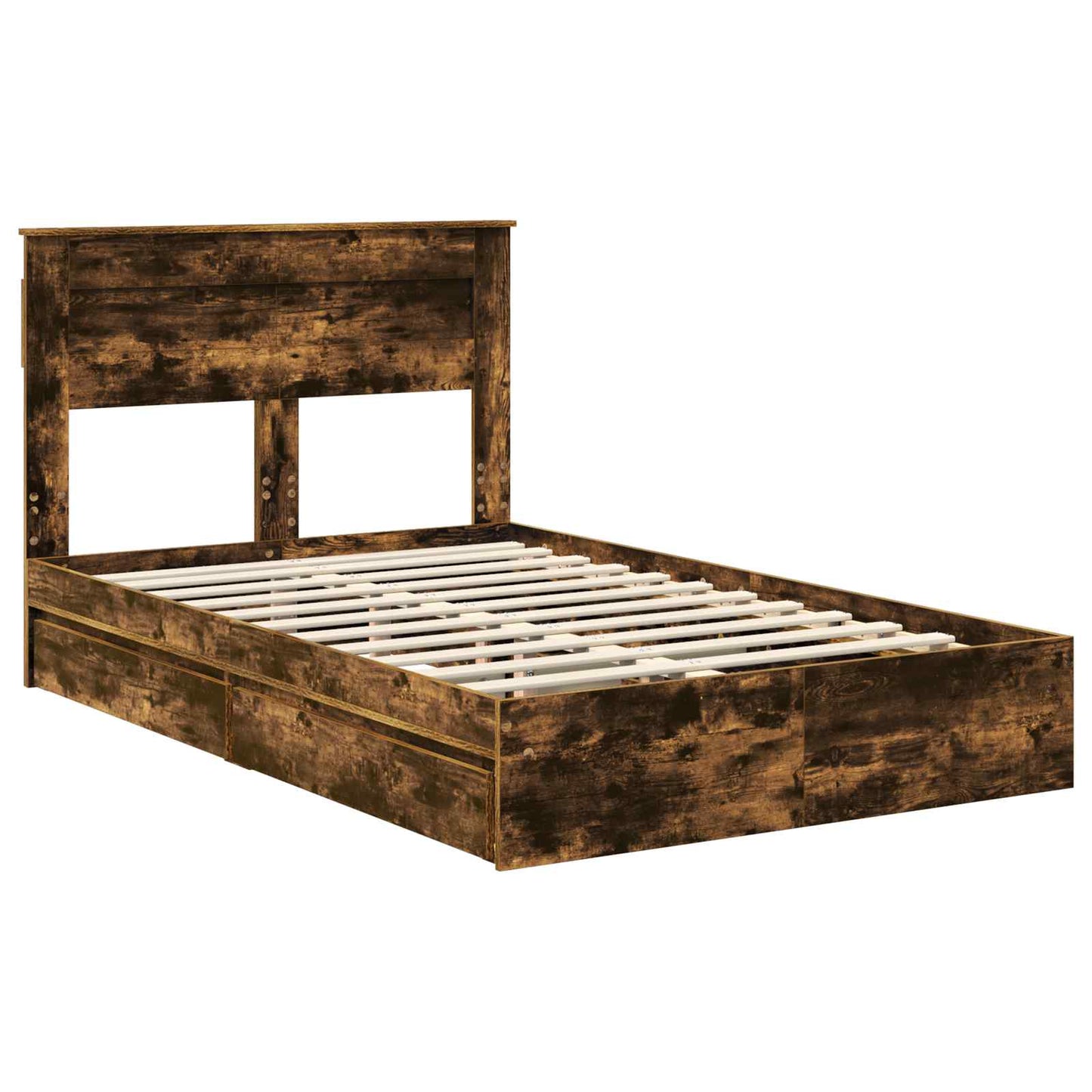 Opslag bed met lade Gerookt eiken 135 x 190 cm Bewerkt hout is nu te koop bij PeponiXL, paradijselijk wonen!