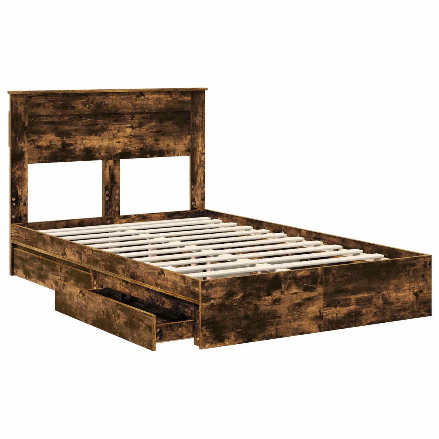 Opslag bed met lade Gerookt eiken 135 x 190 cm Bewerkt hout is nu te koop bij PeponiXL, paradijselijk wonen!