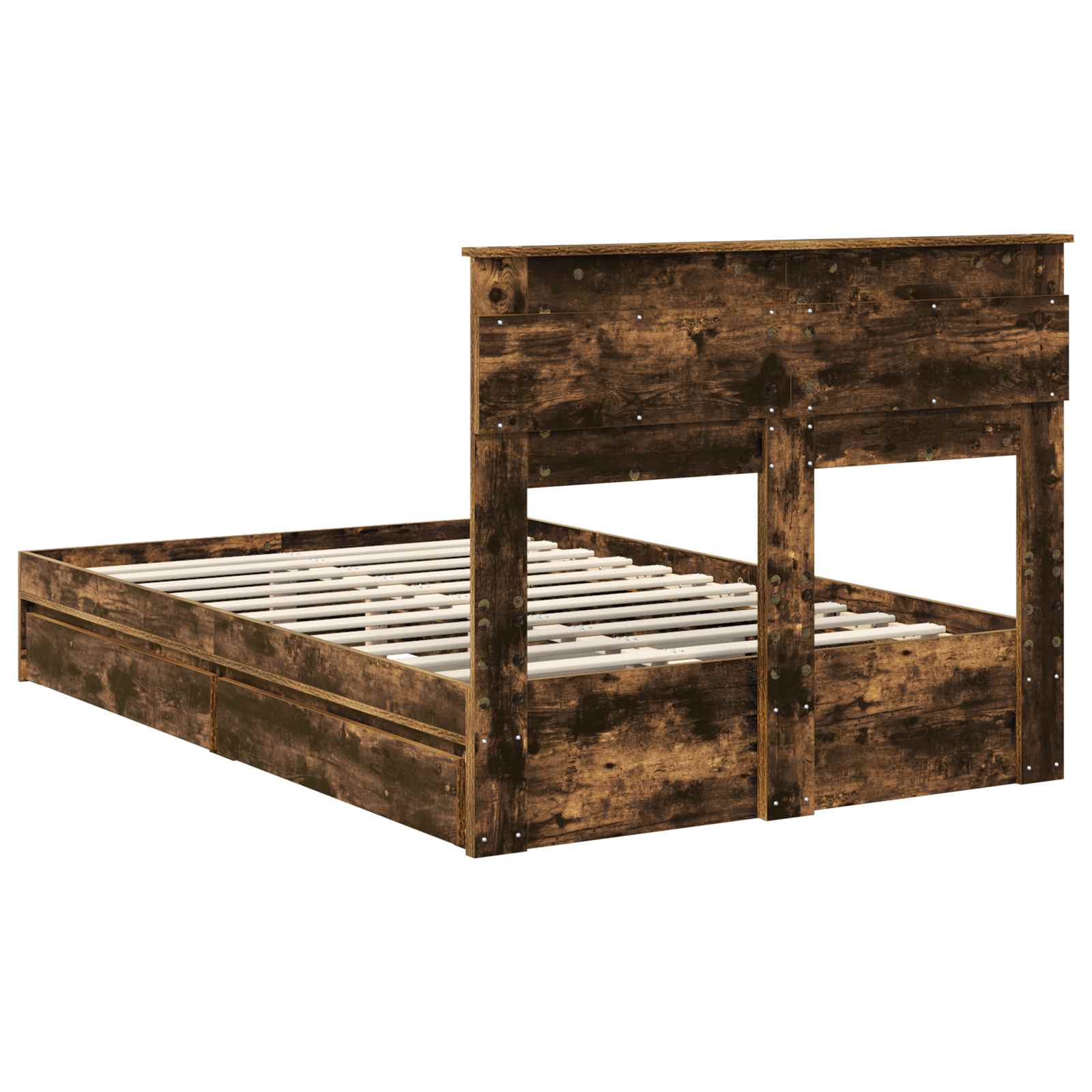 Opslag bed met lade Gerookt eiken 135 x 190 cm Bewerkt hout is nu te koop bij PeponiXL, paradijselijk wonen!