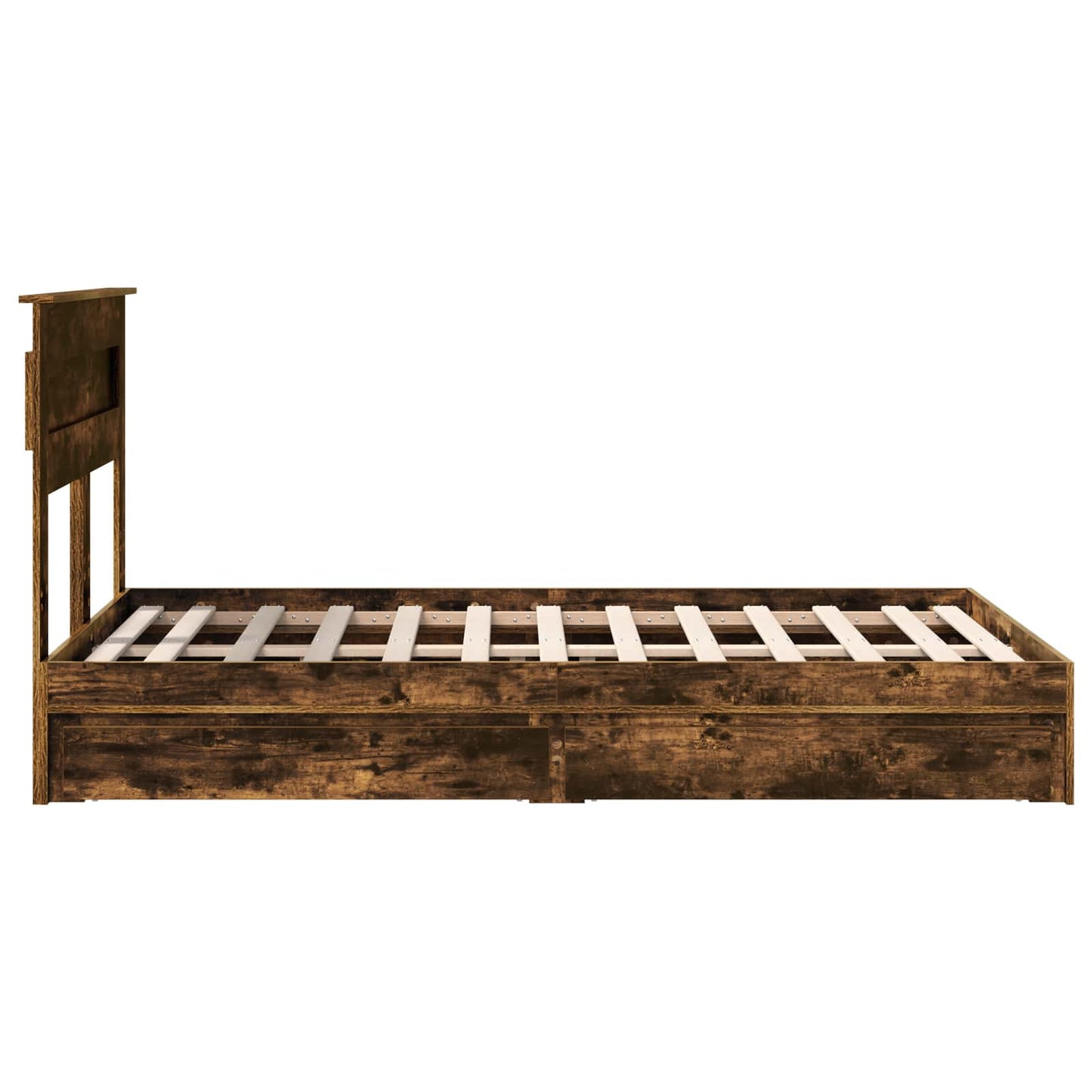 Opslag bed met lade Gerookt eiken 135 x 190 cm Bewerkt hout is nu te koop bij PeponiXL, paradijselijk wonen!