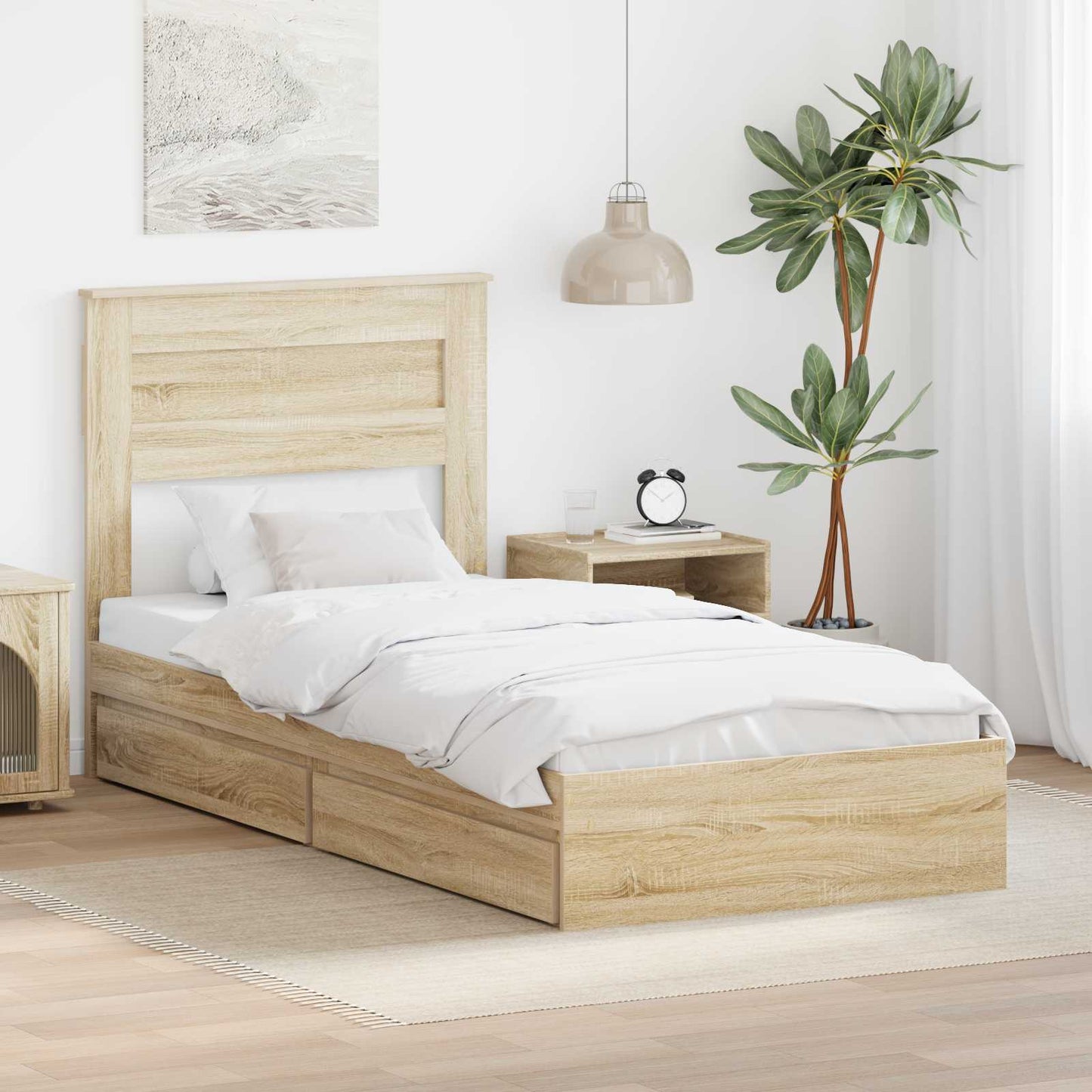 Opslag bed met lade Sonoma Eiken 100 x 200 cm Bewerkt hout is nu te koop bij PeponiXL, paradijselijk wonen!