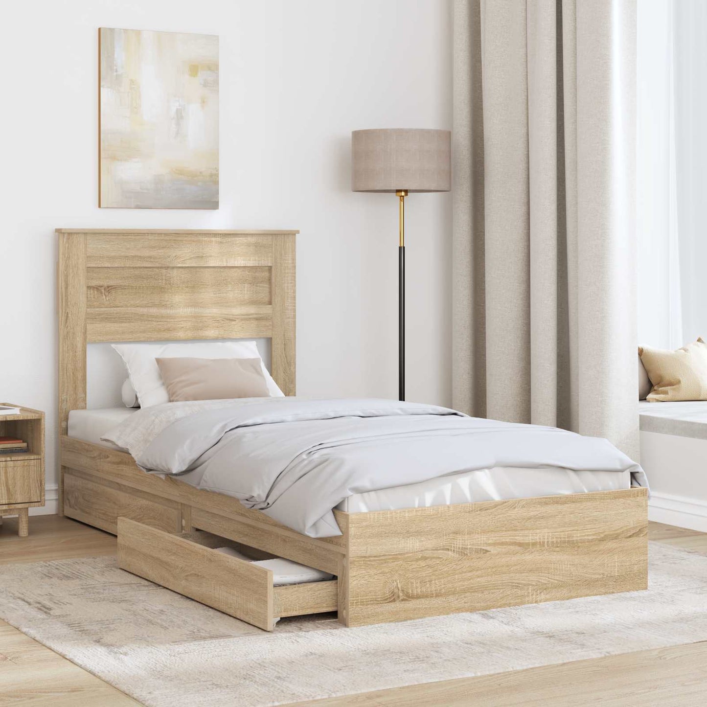 Opslag bed met lade Sonoma Eiken 100 x 200 cm Bewerkt hout is nu te koop bij PeponiXL, paradijselijk wonen!