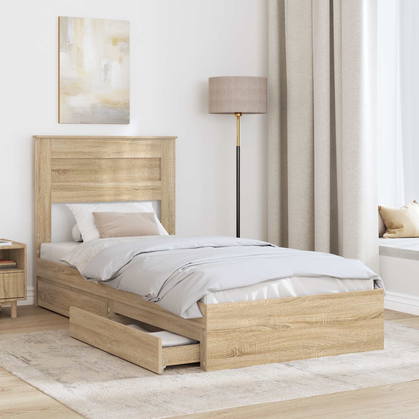 Opslag bed met lade Sonoma Eiken 100 x 200 cm Bewerkt hout is nu te koop bij PeponiXL, paradijselijk wonen!