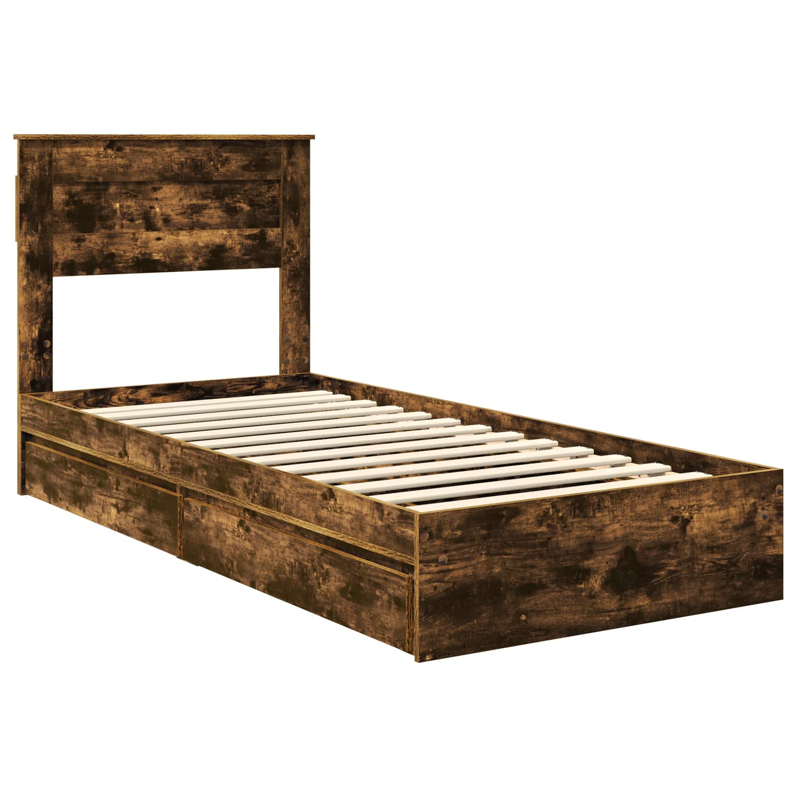 Opslag bed met lade Gerookt eiken 100 x 200 cm Bewerkt hout is nu te koop bij PeponiXL, paradijselijk wonen!