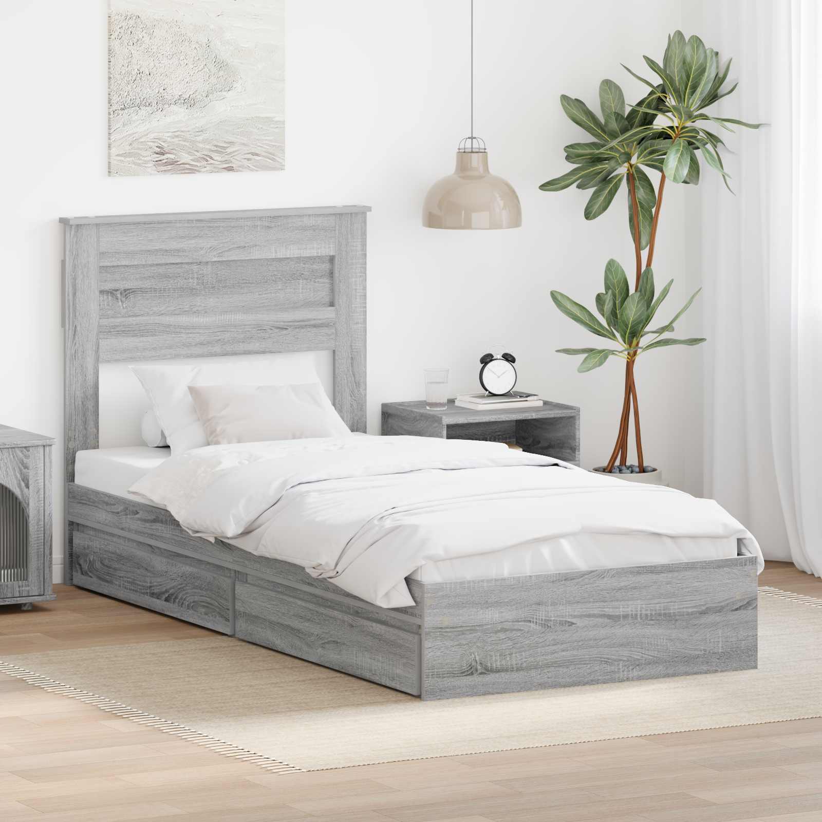 Opslag bed met lade Grijs Sonoma 100 x 200 cm Bewerkt hout is nu te koop bij PeponiXL, paradijselijk wonen!