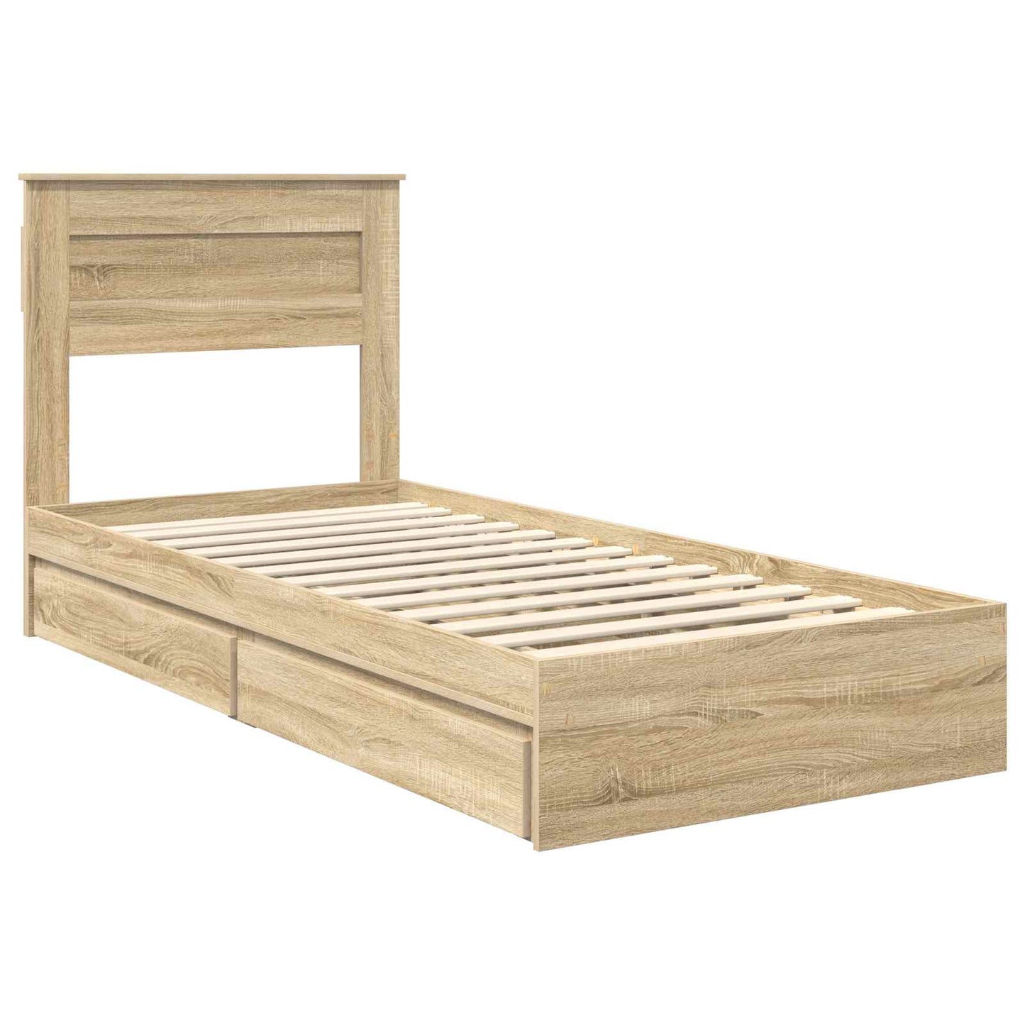 Opslag bed met hoofdeinde Sonoma Eiken 90 x 190 cm Bewerkt hout is nu te koop bij PeponiXL, paradijselijk wonen!