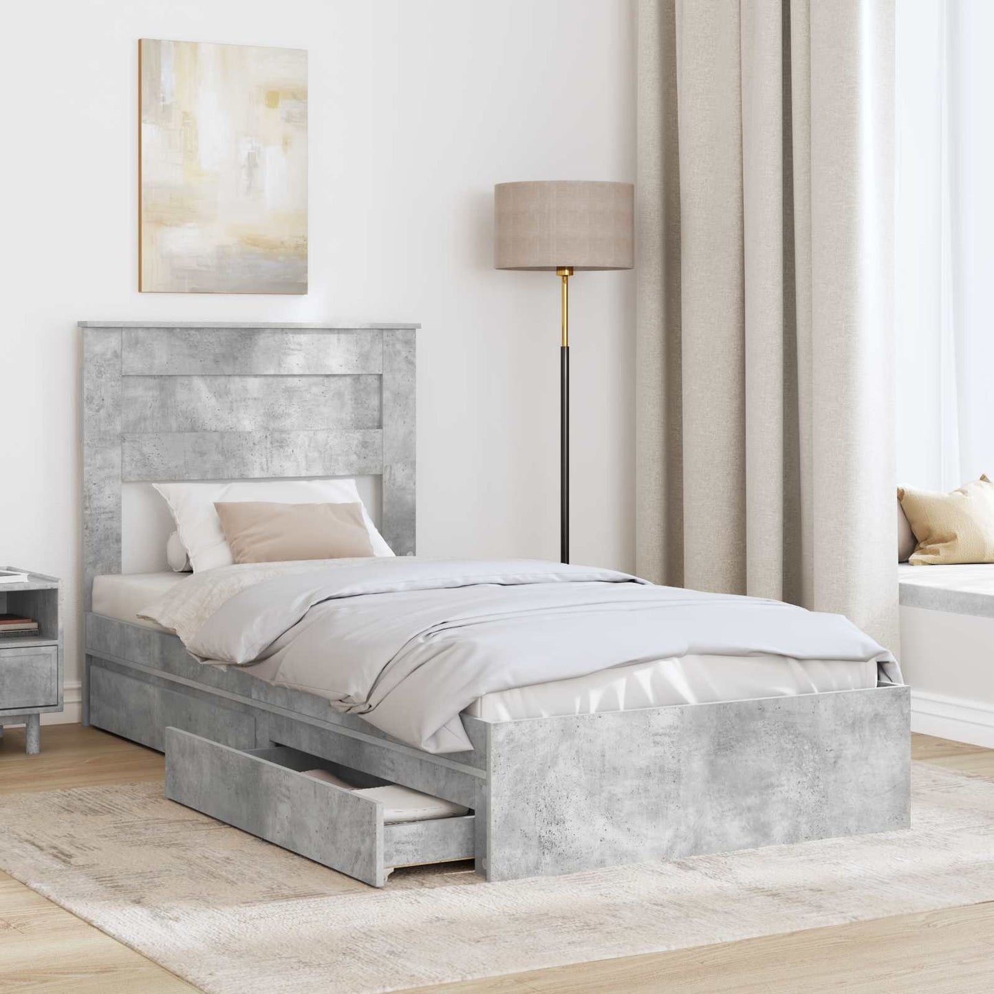 Opslag bed met hoofdeinde Beton Grijs 90 x 190 cm Bewerkt hout is nu te koop bij PeponiXL, paradijselijk wonen!