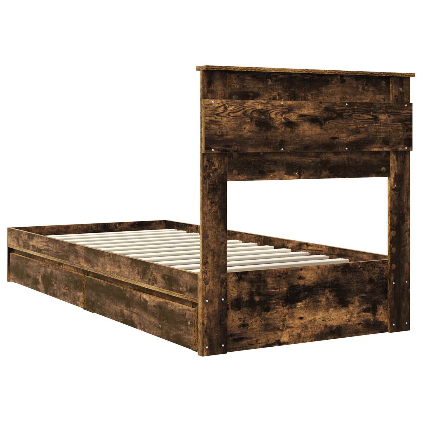Opslag bed met lade Gerookt eiken 90 x 190 cm Bewerkt hout is nu te koop bij PeponiXL, paradijselijk wonen!