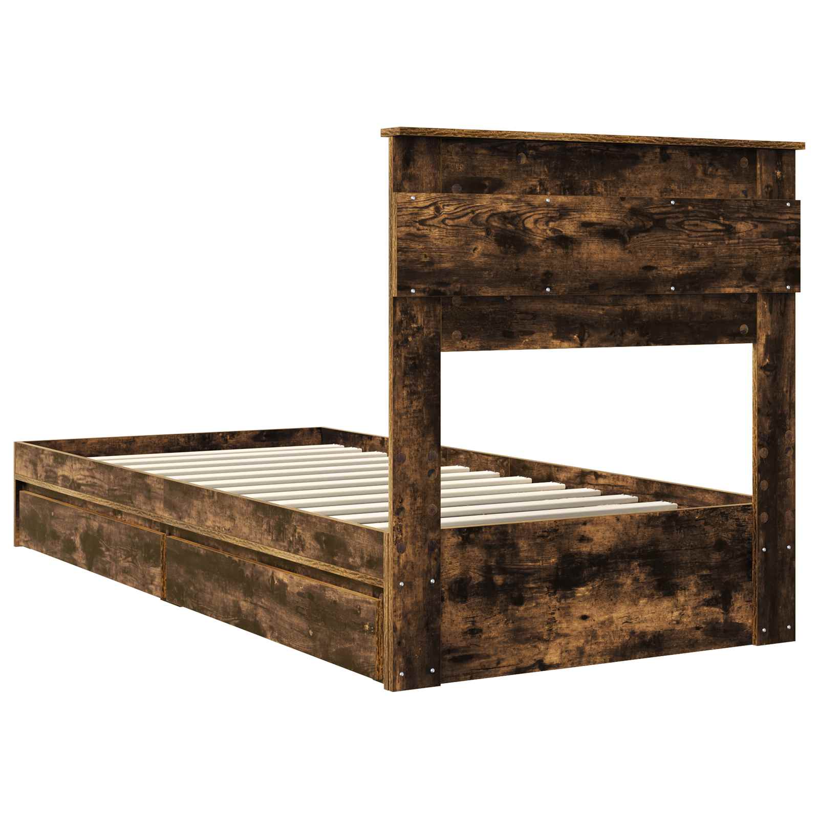 Opslag bed met lade Gerookt eiken 90 x 190 cm Bewerkt hout is nu te koop bij PeponiXL, paradijselijk wonen!