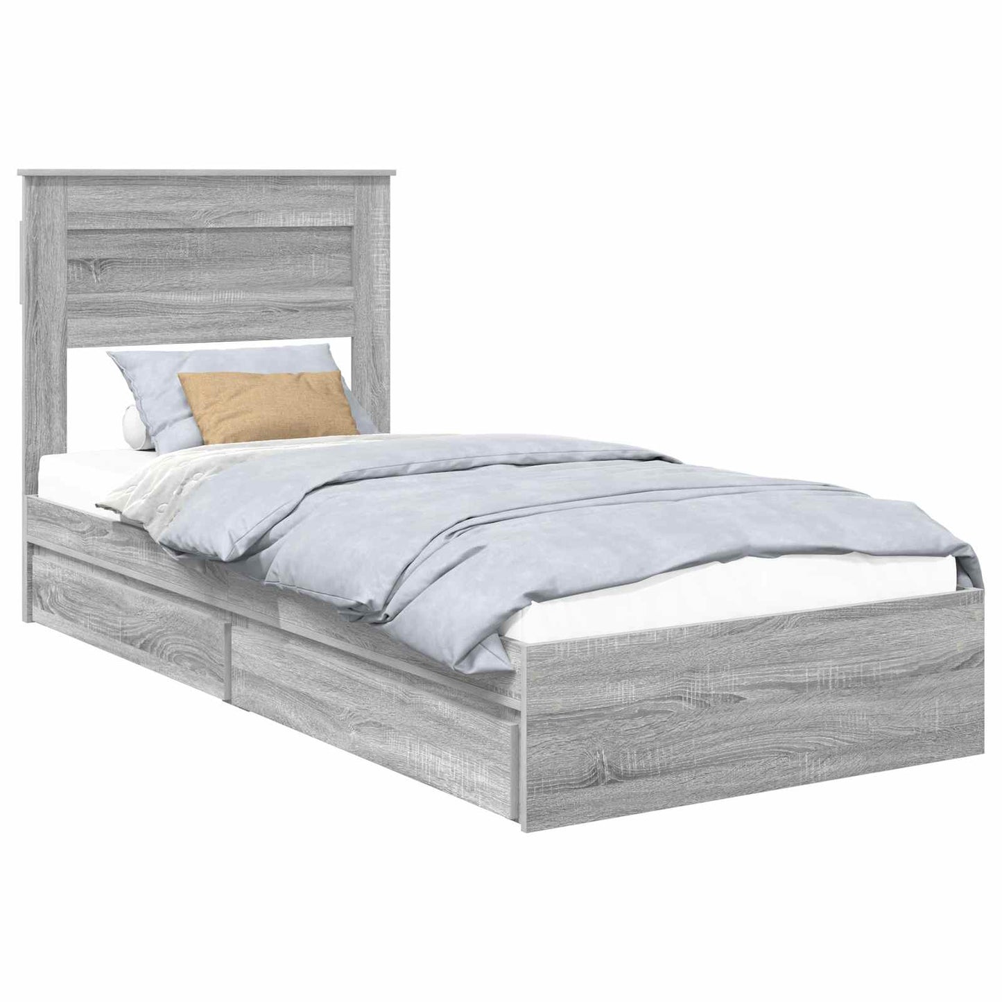 Opslag bed met hoofdeinde Grijs Sonoma 90 x 190 cm Bewerkt hout is nu te koop bij PeponiXL, paradijselijk wonen!