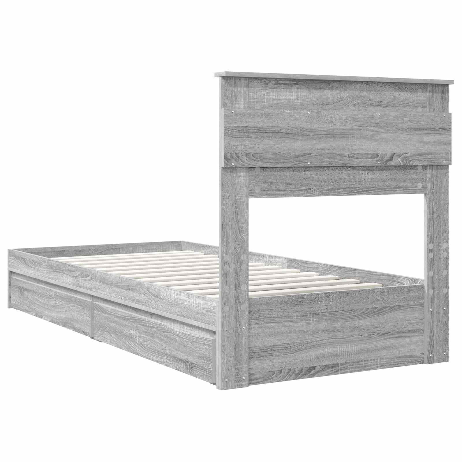 Opslag bed met hoofdeinde Grijs Sonoma 90 x 190 cm Bewerkt hout is nu te koop bij PeponiXL, paradijselijk wonen!
