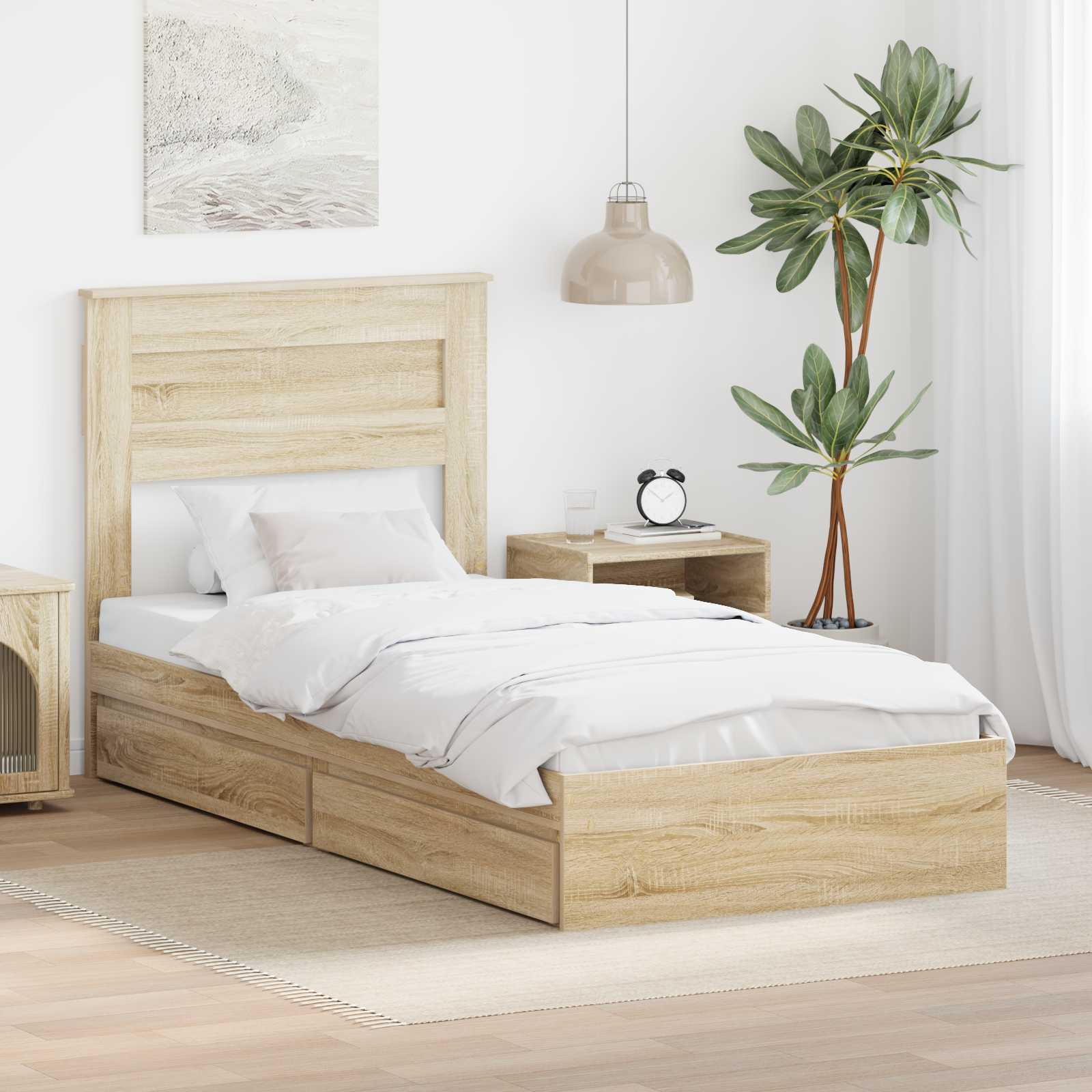 Opslag bed met hoofdeinde Sonoma Eiken 90 x 200 cm Bewerkt hout is nu te koop bij PeponiXL, paradijselijk wonen!